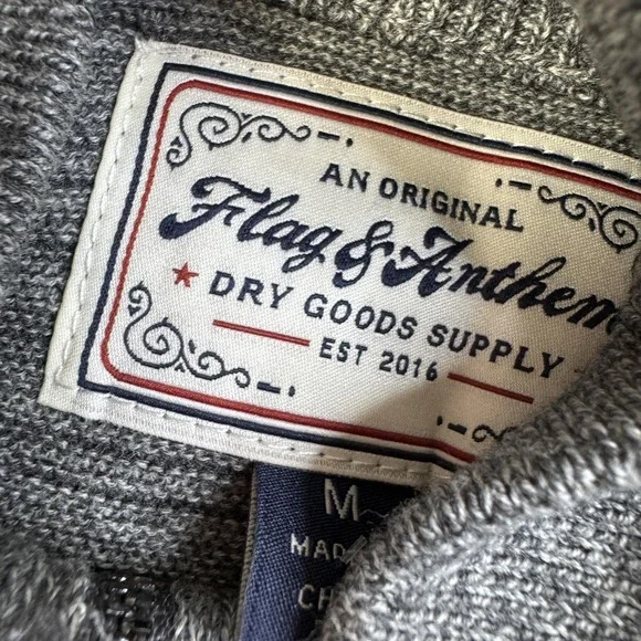 Flag & Anthem Sweater Mens Medium Gray 1/4 Zip Pullover Cotton FW22 Casual - Picture 7 of 12